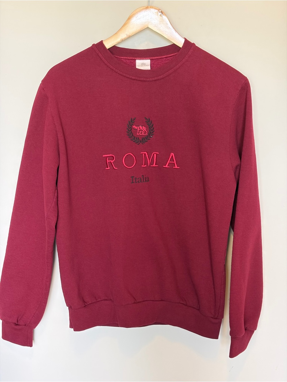 Roma Burgundy Crewneck Sweatshirt with Embroidered Crest